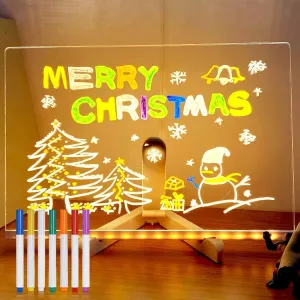 Acrylic Dry Erase Board with Light, 2025 New LED Note Board with Colors Light Up Dry Erase Board with Adjustable Stand and 7 Colors Pen, LED Illuminated Drawing Board for Office School Home (15*15cm)