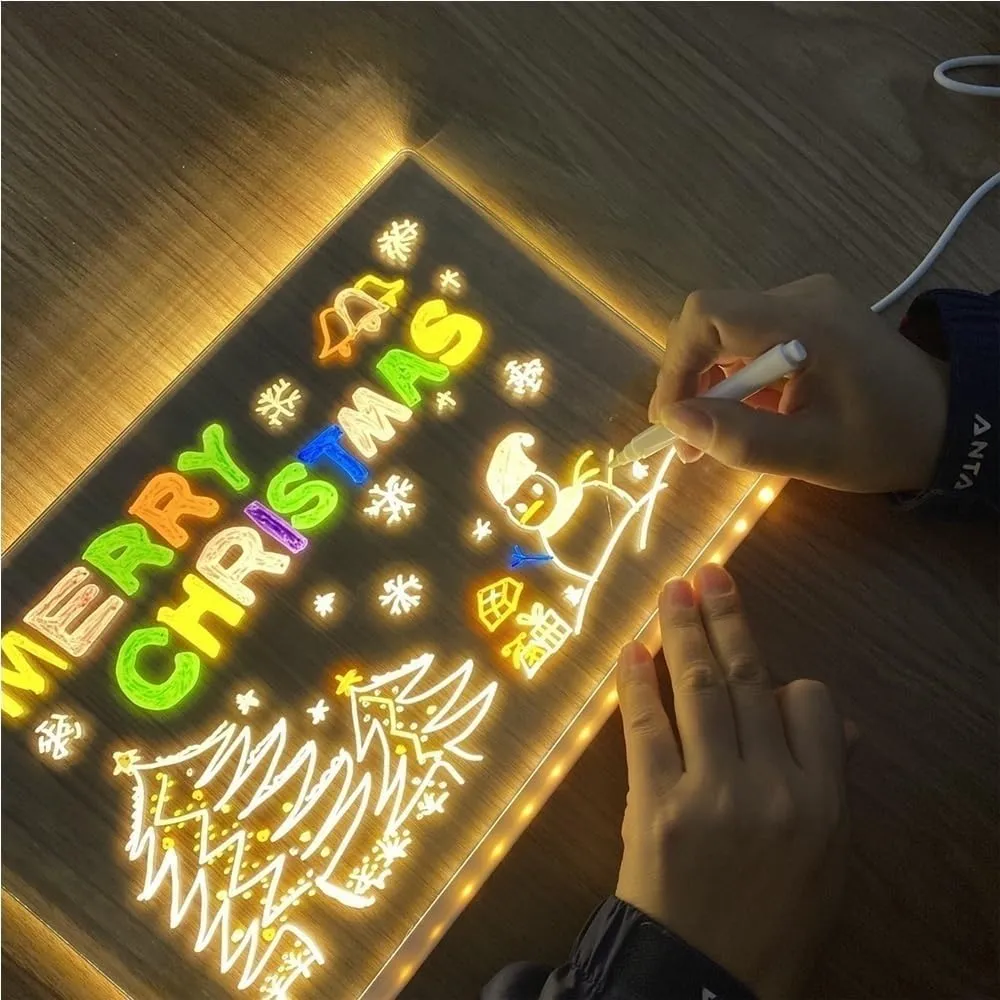 Acrylic Dry Erase Board with Light, Led Glowing Acrylic Color Note Board, Rewritable Message Board with Adjustable Holder and 7 Colorful Pens(11.8 * 7.9in/30 * 20cm)