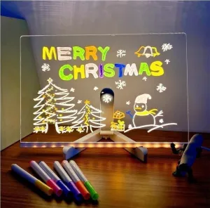 Acrylic Dry Erase Board with Light, Led Glowing Acrylic Color Note Board, Rewritable Message Board with Adjustable Holder and 7 Colorful Pens(11.8 * 7.9in/30 * 20cm)