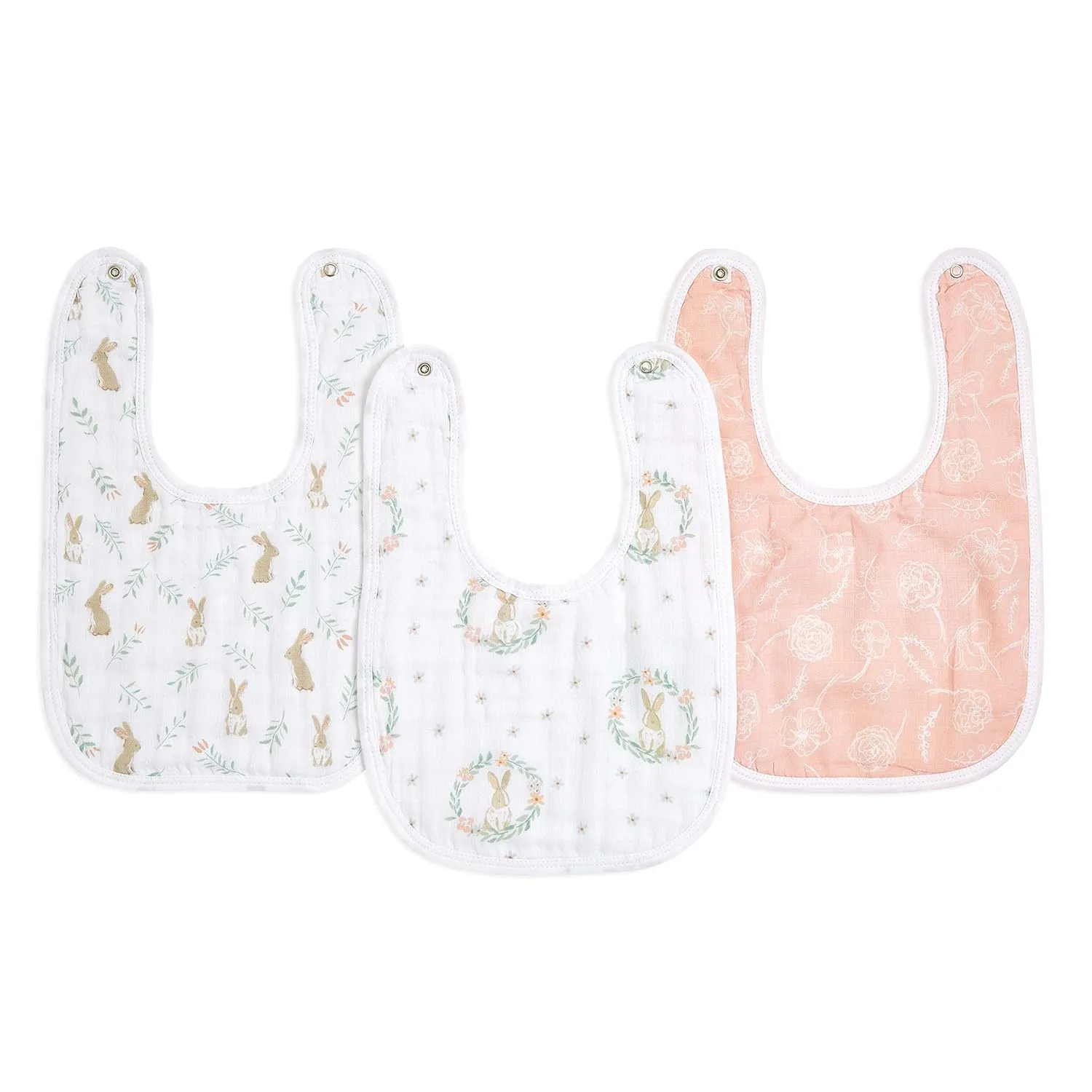 aden   anais Essentials Baby Bibs Soft & Absorbent 100% Muslin Cotton Adjustable Snap Bibs Set for Boys and Girls, 3 Pack, Blushing Bunnies