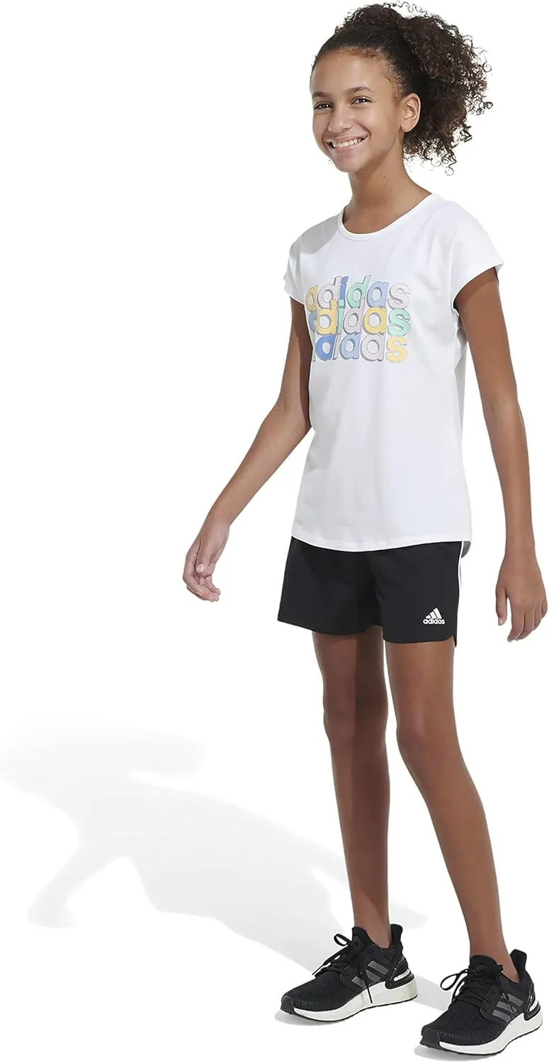 adidas Girls' Cap Sleeve Novelty Logo Tee