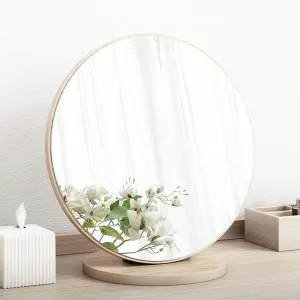 Adjustable Tabletop Vanity Mirror - Wooden Makeup Mirror, High-Definition Desk Mirror, Round Dressing Table Mirror - Portable & Removable - Perfect for Makeup, Bedroom & Travel