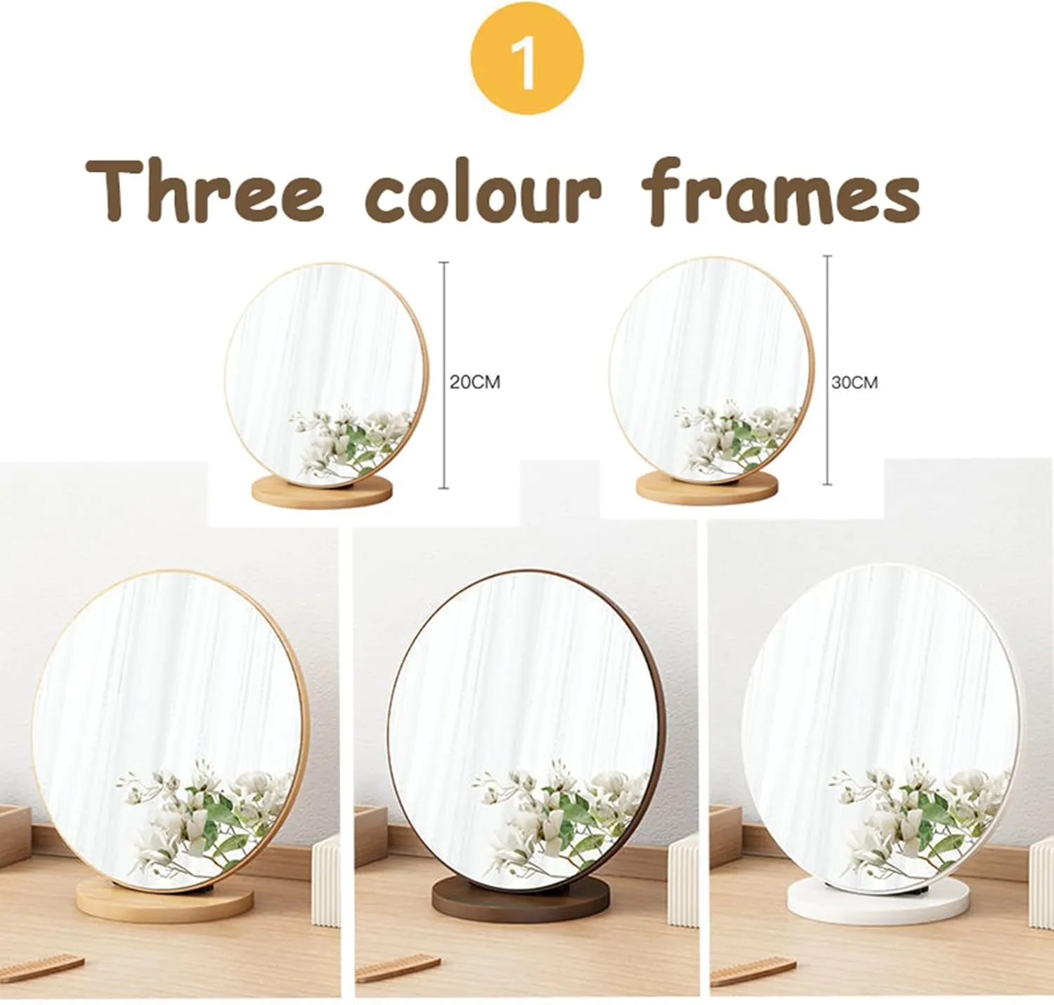 Adjustable Tabletop Vanity Mirror - Wooden Makeup Mirror, High-Definition Desk Mirror, Round Dressing Table Mirror - Portable & Removable - Perfect for Makeup, Bedroom & Travel