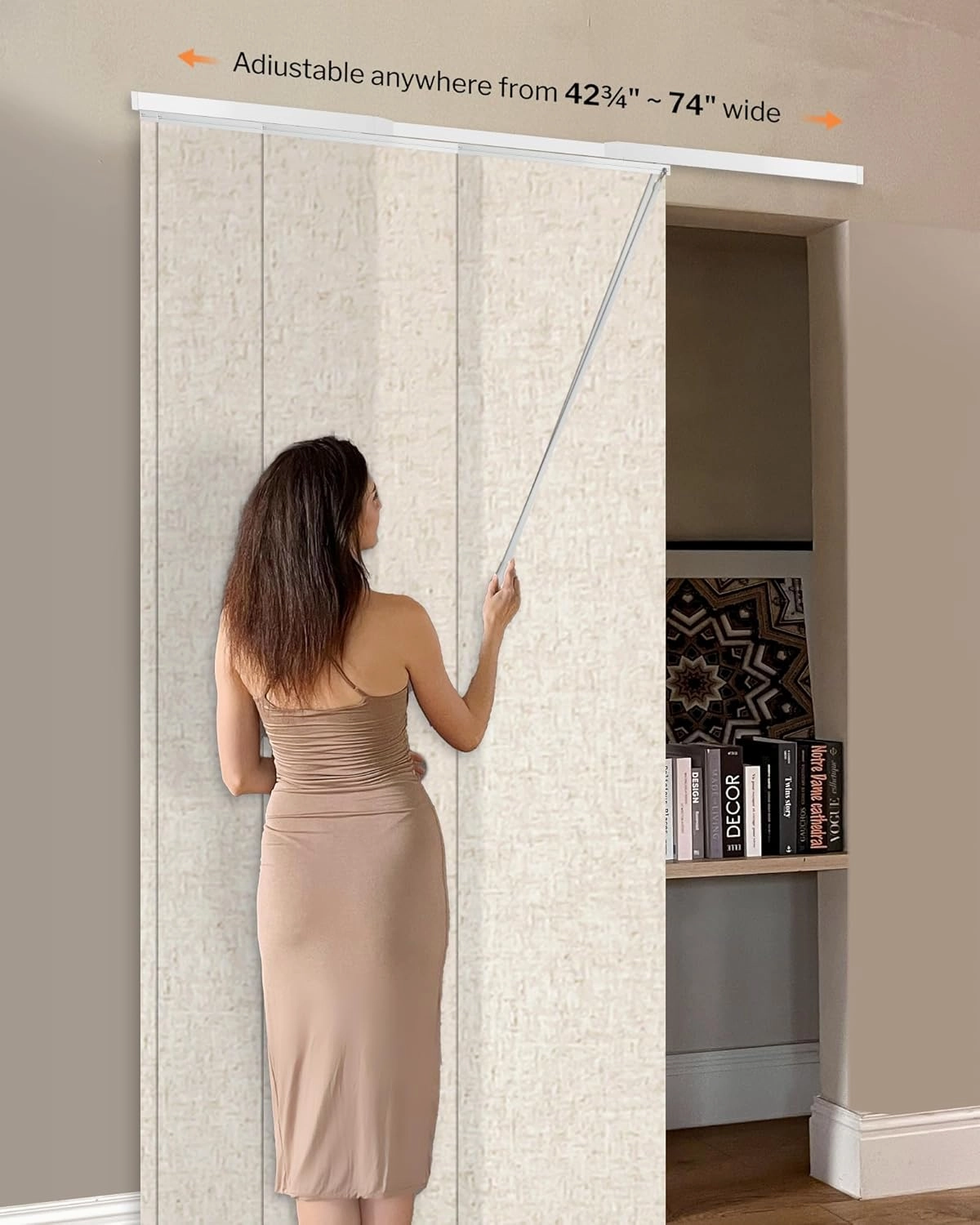 Adjustable Panel Track Blinds Manual Blackout Vertical Blinds for Sliding Door (Dimout - Linen Beige, 74" W x 96" H)