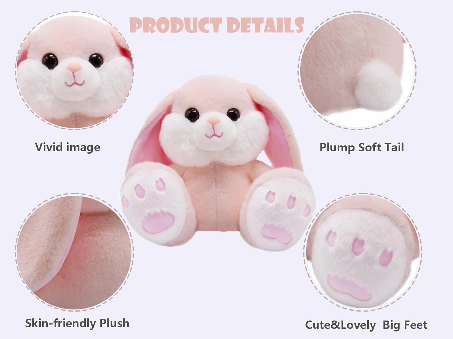 Adorable Lop-Eared Bunny Stuffed Aninals wtih Oversized Feet Super Cute and Cuddly Woodland Animal Stuff Funny Plush Zoo Toys Sweet Gifts for Baby Shower Nursery or Easter Basket 9 Inches (Bunny)