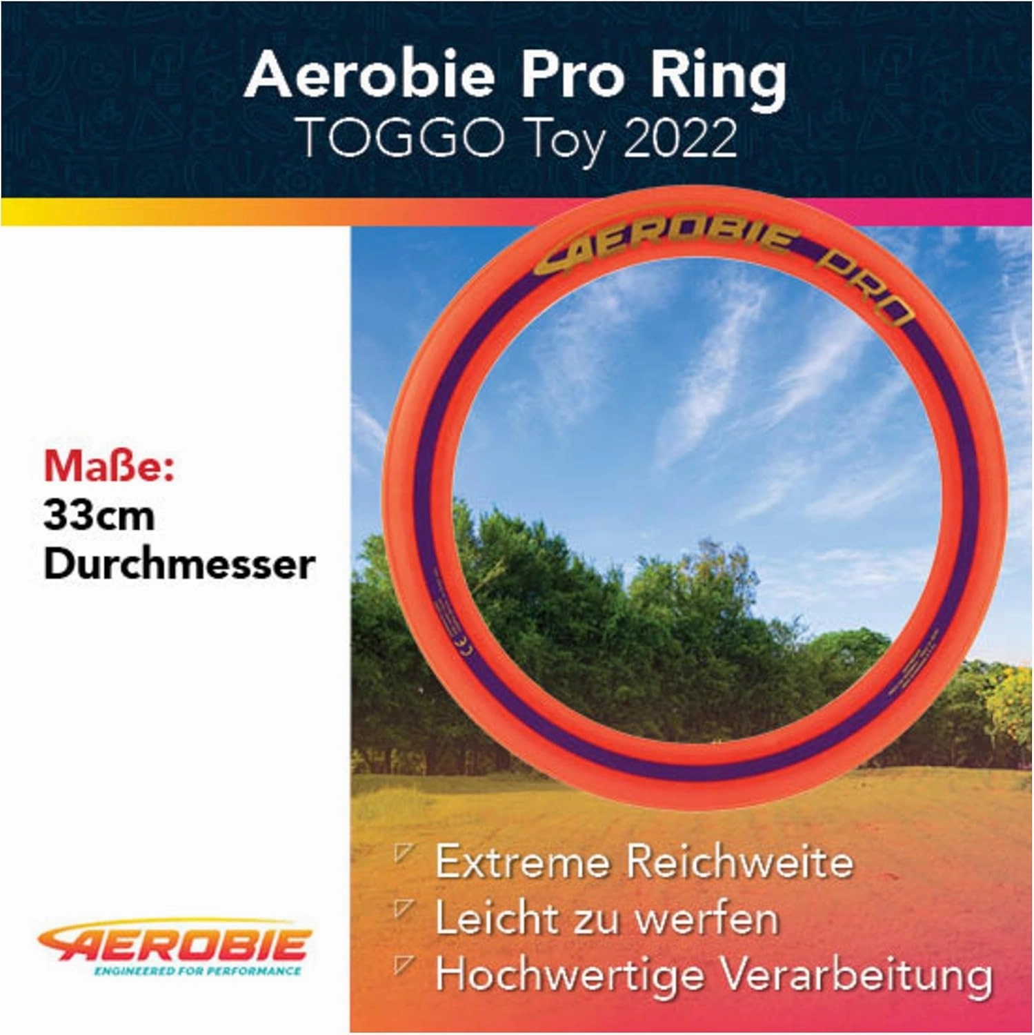 Aerobie Pro Ring Outdoor Flying Disc, 35.6cm, Orange