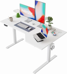 Agilestic L-Shaped Standing Desk, 55 Inch Height Adjustable, Sit & Stand for Home Office, Ergonomic Computer Table with Splice Board, White