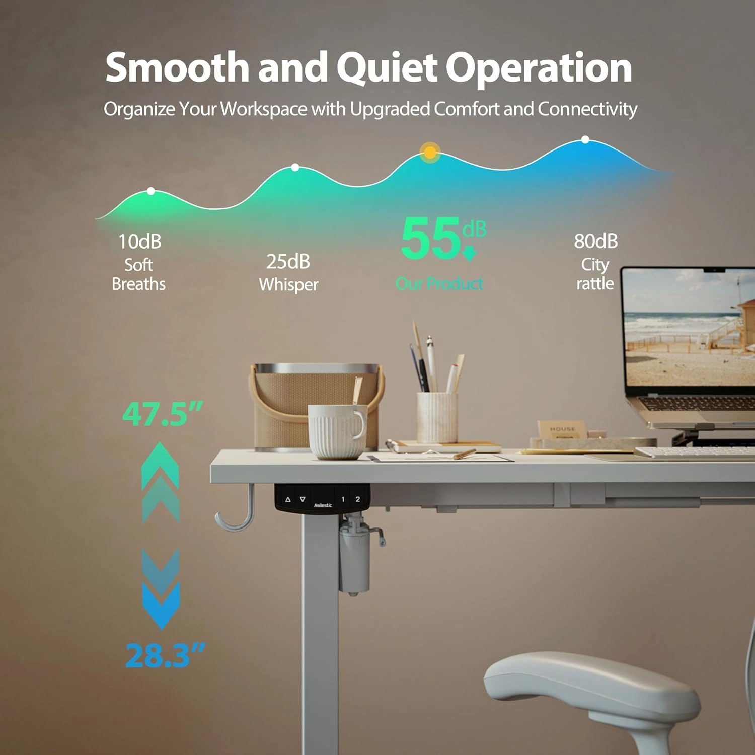 Agilestic L-Shaped Standing Desk, 55 Inch Height Adjustable, Sit & Stand for Home Office, Ergonomic Computer Table with Splice Board, White