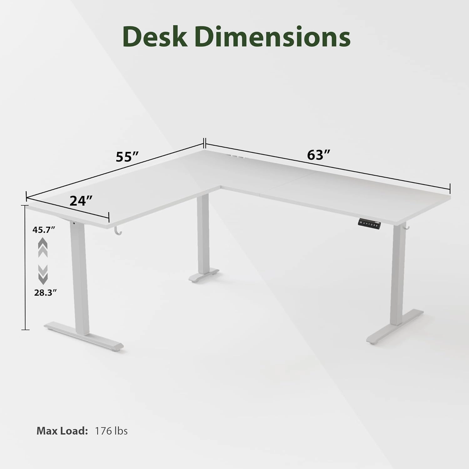 Agilestic L Shaped Standing Desk Adjustable Height, Electric Corner Standing Desk, 63 x 55 inch Sit Stand Computer Table with Splice Board, White