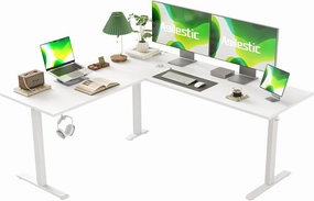 Agilestic L Shaped Standing Desk Adjustable Height, Electric Corner Standing Desk, 63 x 55 inch Sit Stand Computer Table with Splice Board, White