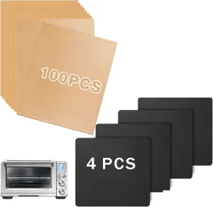 Air Fryer Liners Compatible with Breville the Smart Oven Air Fryer Pro, 100 PCS Unbleached Baking Parchment Paper Disposable with 4 PCS AirFryer Oven Liners Accessories for Breville BOV900BSS