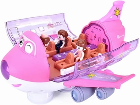 Airliner Musical Model, 360 Rotating Passenger Jet with Lights & Music, Universal Wheels, 1 Air Hostess & 2 Passingengers (Pink)