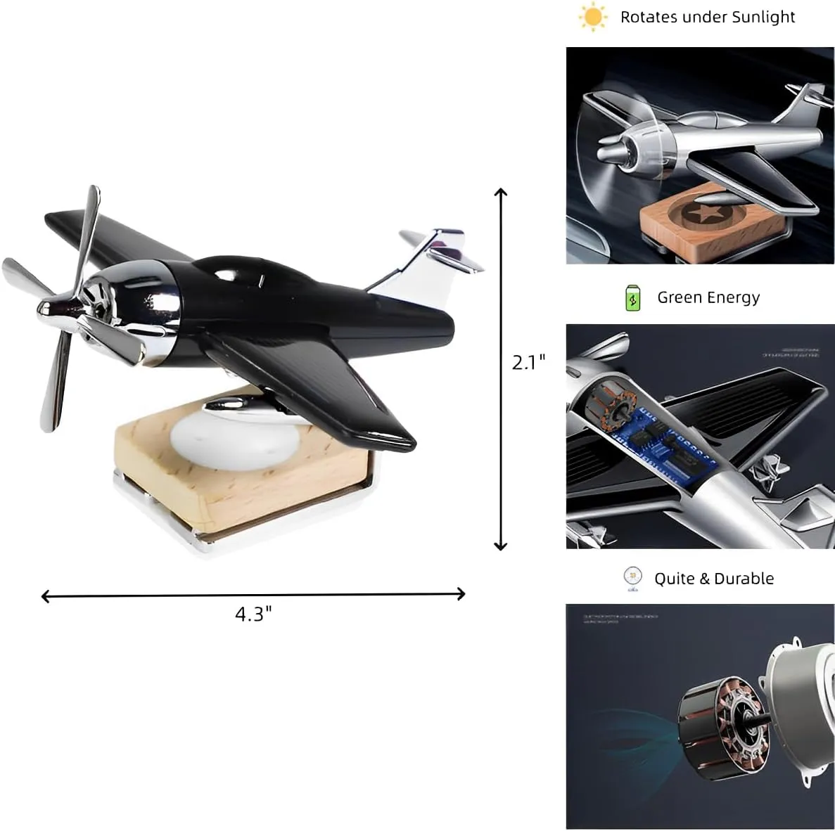 Airplane Solar Fidget Spinner, Lucky Car Decoration Automatic Sun Powered Home Office Automotive Accessories, Creative Father's Day Birthday Gift Exchange, Aroma Diffuser Perfume Not Included (Black)