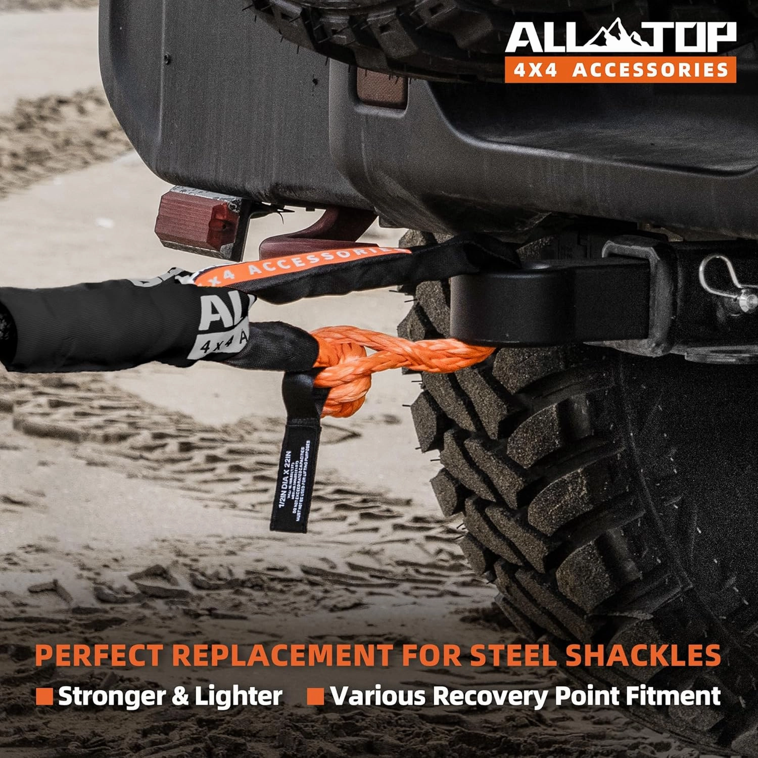ALL-TOP Synthetic Soft Shackle & Recovery Ring Kit (2PCS 1/2in x 22in - 48300LBS Shackles   1 Snatch Pulley Ring) for Winch Tackle Pulley System