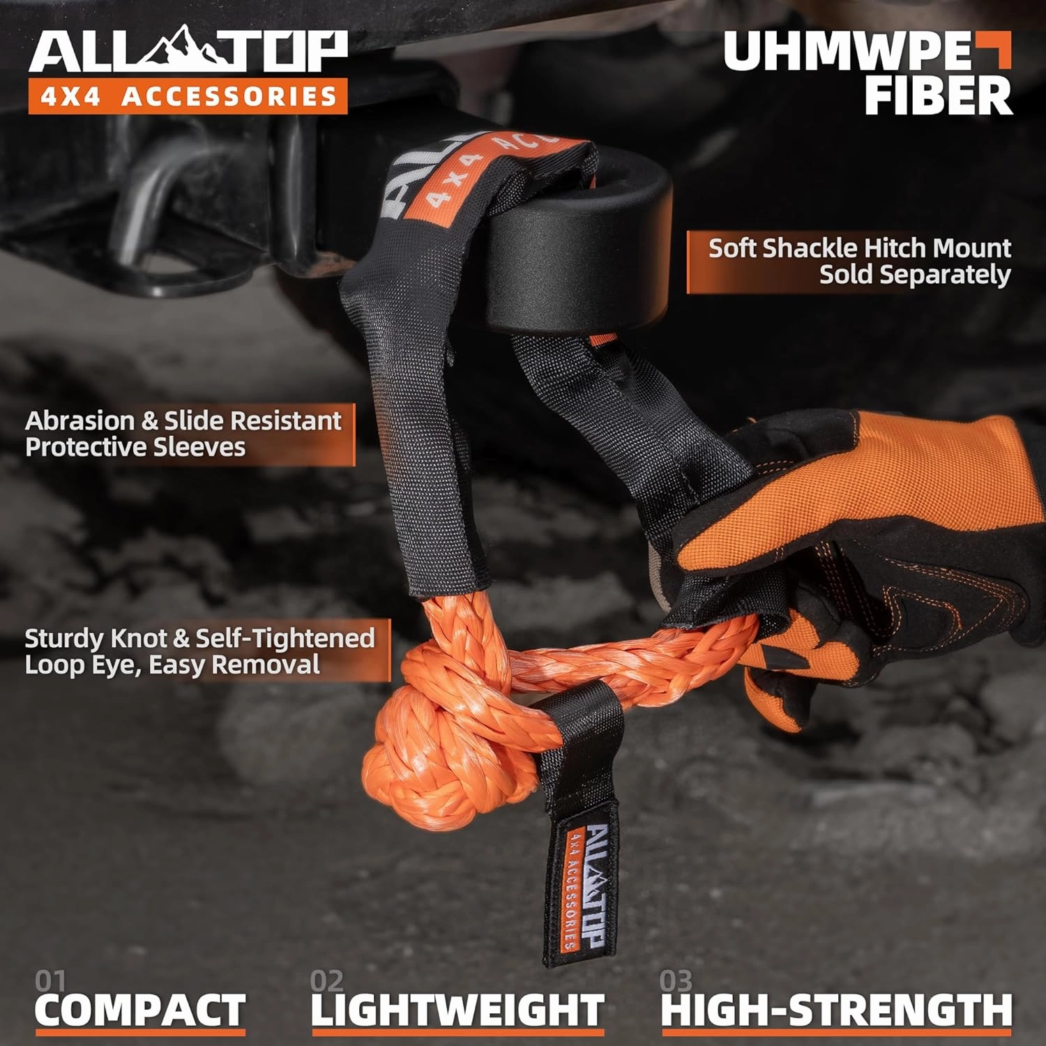 ALL-TOP Synthetic Soft Shackle & Recovery Ring Kit (2PCS 1/2in x 22in - 48300LBS Shackles   1 Snatch Pulley Ring) for Winch Tackle Pulley System