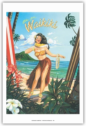 Aloha from Waikiki - Hula Girl Dancer - From an Original Color Painting by Scott Westmoreland - Master Art Print (Unframed) 12in x 18in