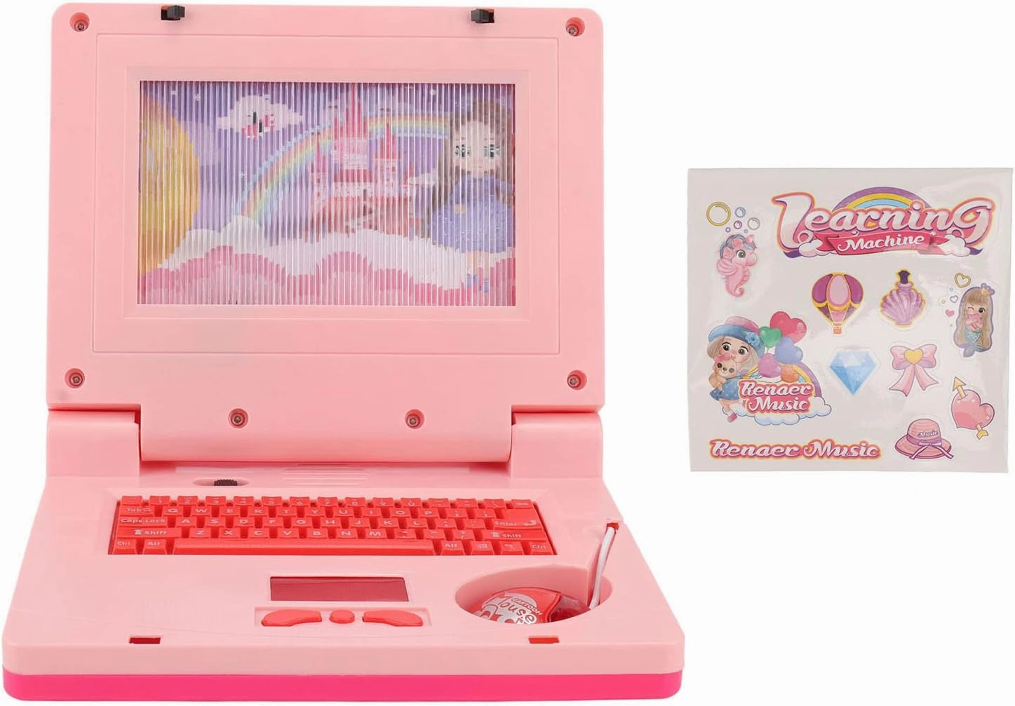 Alomejor Laptop Plastic Kids Learning Laptop Educational LED Music Electronic Cognitive Development Simulation Computer Toy for Children (Non Retractable Mouse)