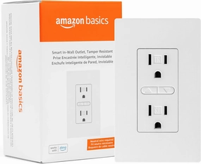 Amazon Basics Smart In-Wall Outlet, Works with Alexa Only, 2.4 GHz Wi-Fi, No Hub Required, White