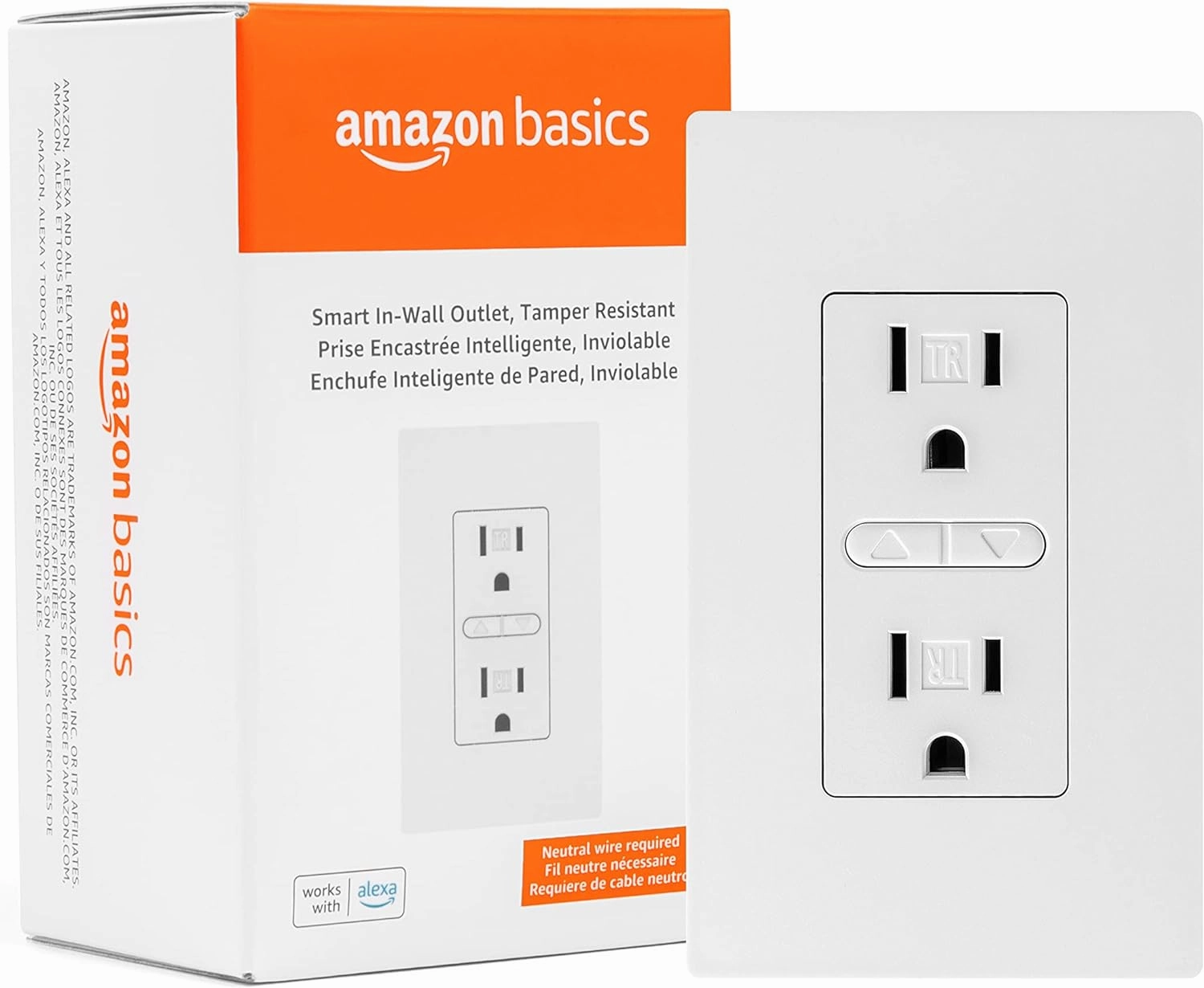 Amazon Basics Smart In-Wall Outlet, Works with Alexa Only, 2.4 GHz Wi-Fi, No Hub Required, White