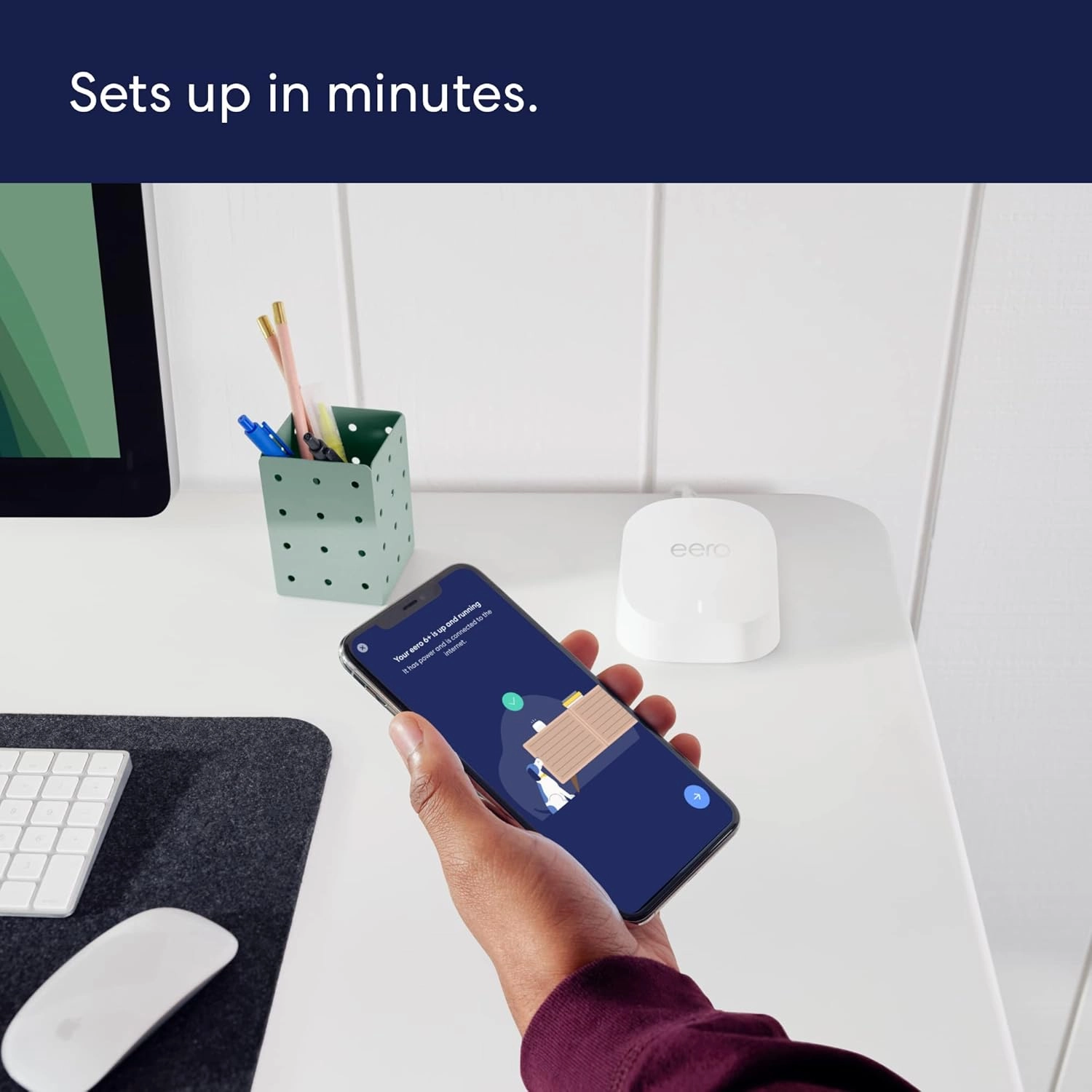 Amazon eero 6  mesh wifi system - Supports internet plans up to a Gigabit, Coverage up to 3,000 sq. ft., Connect 75  devices, 2-pack