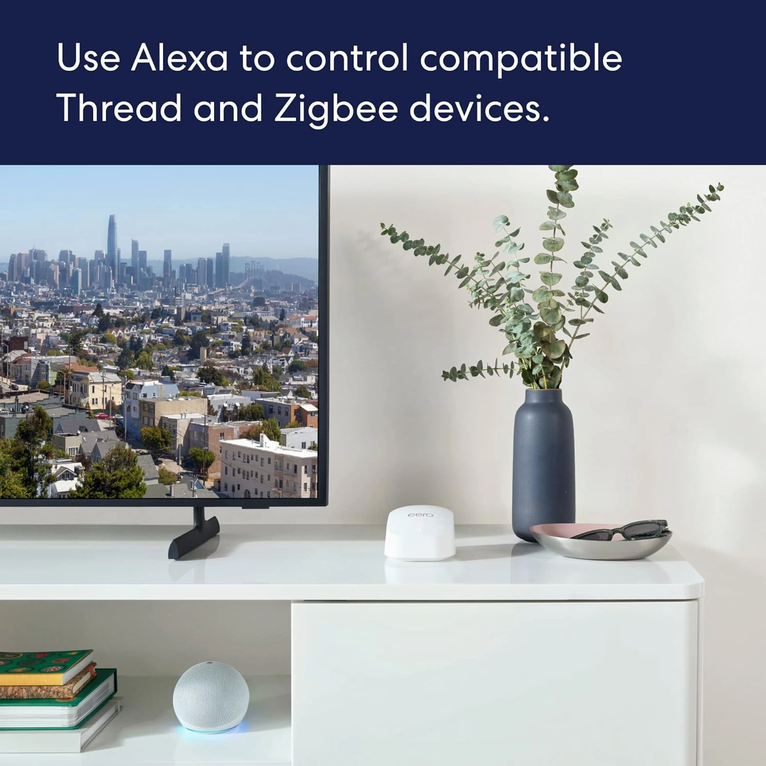Amazon eero 6  mesh wifi system - Supports internet plans up to a Gigabit, Coverage up to 3,000 sq. ft., Connect 75  devices, 2-pack