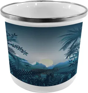 Ambesonne Jungle Metal Camping Cup, Night in The Rainforest Wild Tiger Animal Moonlight Palm Shrubs Graphic Print, Stainless Steel Mug for Indoor and Outdoor Activities, Teal