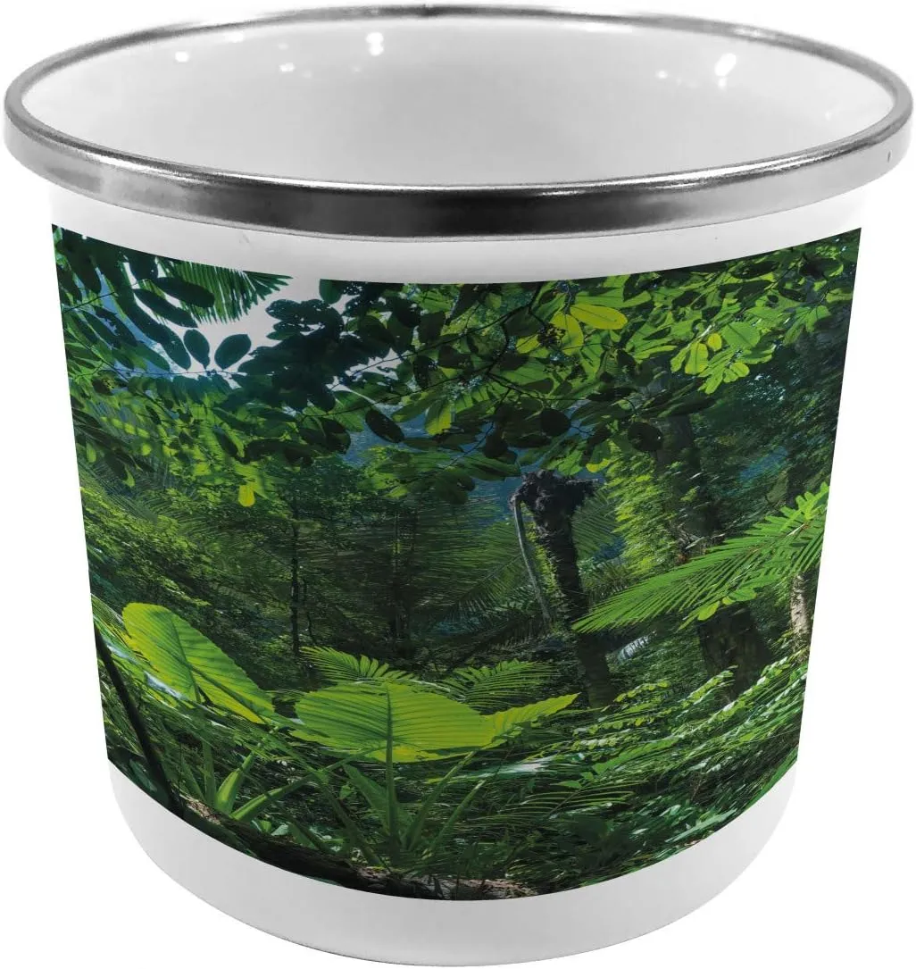 Ambesonne Plant Metal Camping Cup, Green Jungle Untouched Nature Environmental Concerns Flora Fauna Jungle Rainforest, Stainless Steel Mug for Indoor and Outdoor Activities, Forest Green