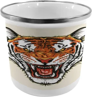 Ambesonne Tiger Steel Camping Mug, Angry Ready to Attack Beast with Sharp Fangs Jungle Animal Detailed Face of Hunter, Printed Thermal Cup for Camping and Outdoor Activities, Orange Black