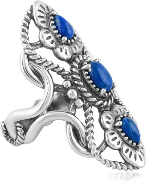 American West Jewelry Genuine Gemstone Sterling Silver Elongated Ring Size 5-10