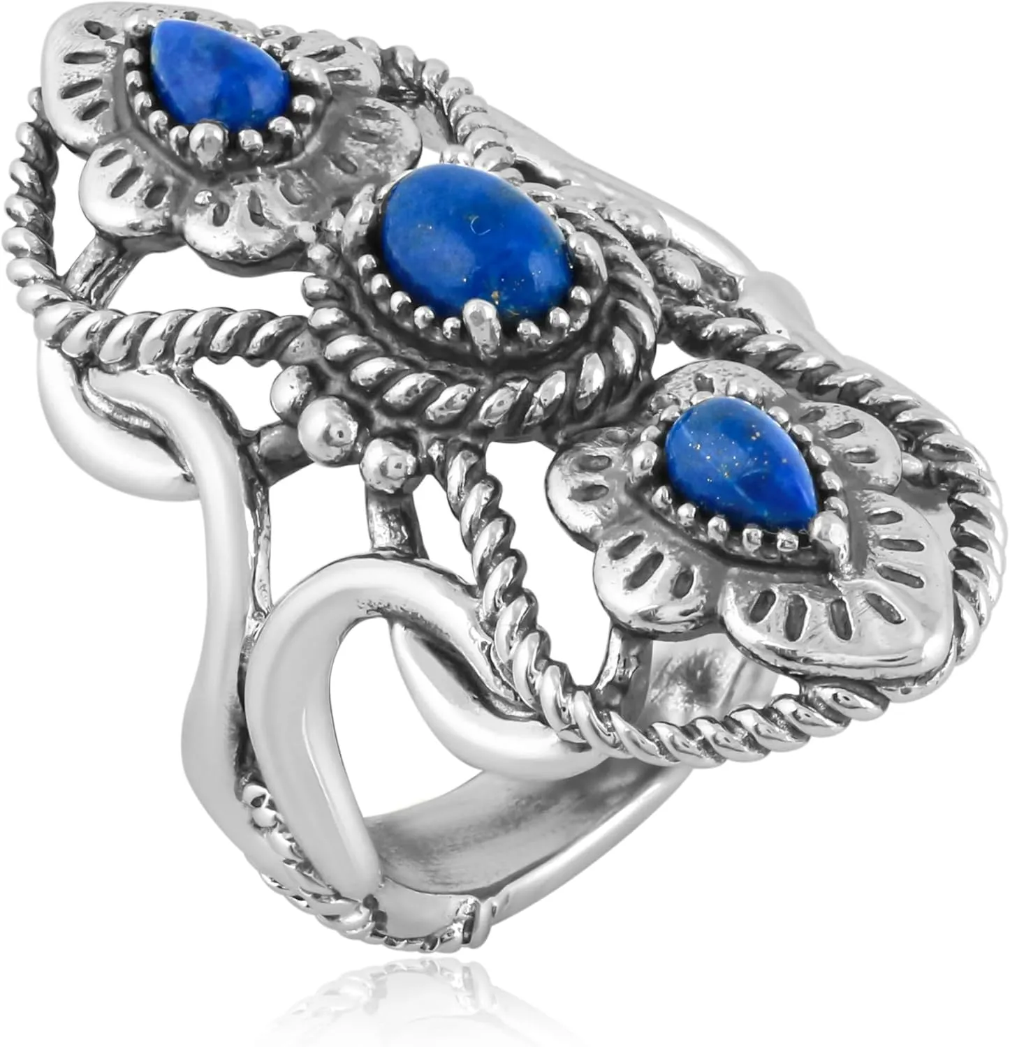 American West Jewelry Genuine Gemstone Sterling Silver Elongated Ring Size 5-10
