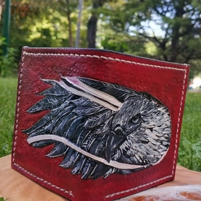 American kestrel, Bird, Falcon, RFID Men's Bifold Wallet, Genuine leather wallet, Biker Wallet, Embossed wallet, Leather Purse, Handmade wallet, Airbrush Art, Custom wallet, Personalized wallet, Card Holder