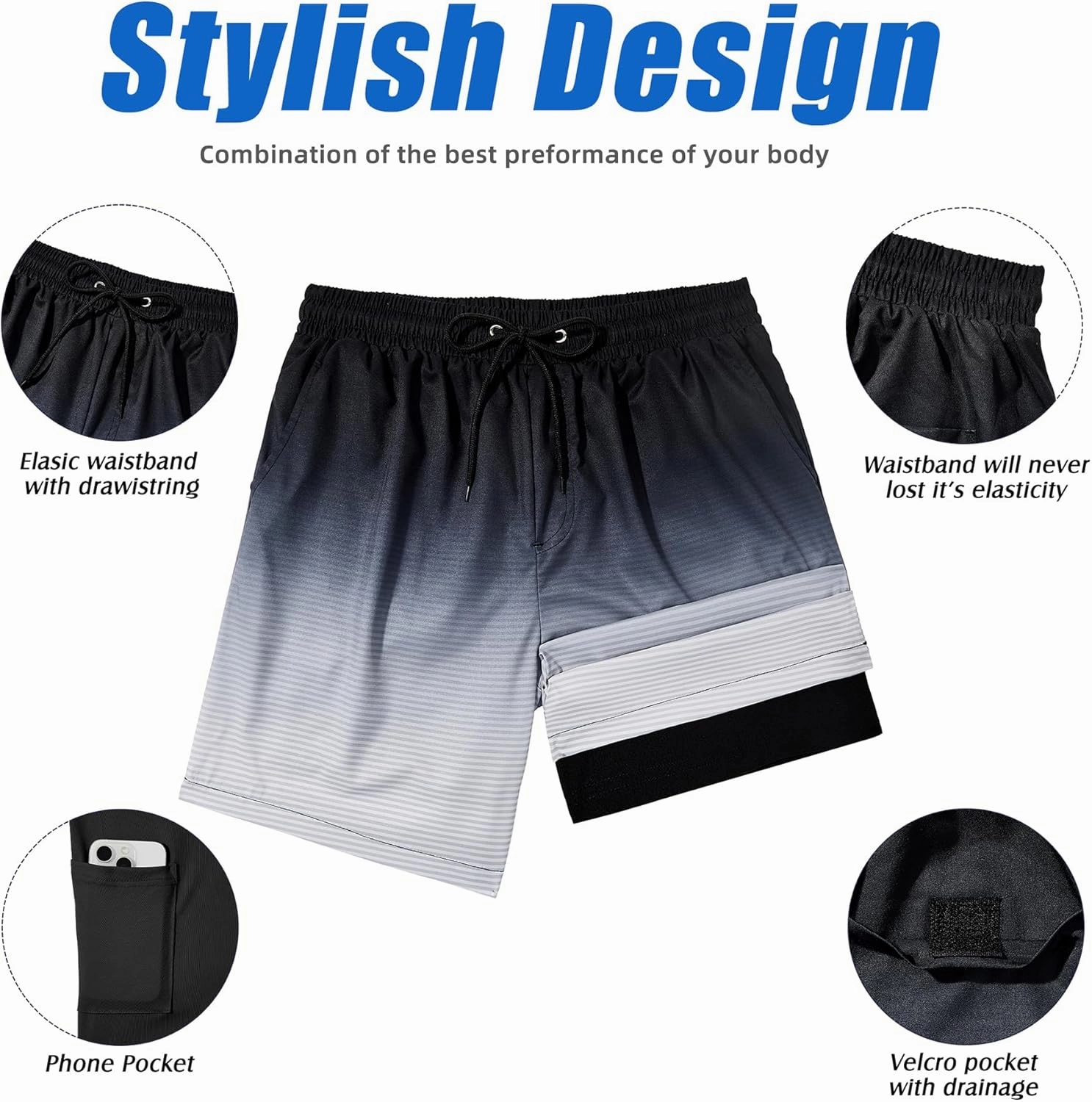 American Trends Men's Swim Trunks with Compression Liner Quick Dry Swimsuits Mens Bathing Suit Swimwear