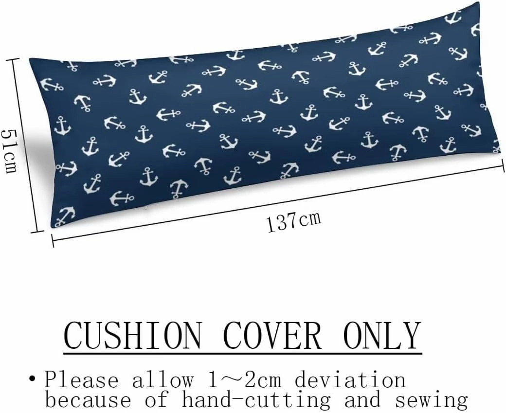 Anchor Body Pillow Cover,Retro Nautical Anchor,Navy Blue and White Stripes Long Pillow Case Protector with Zipper Decorative Soft Rectangle Bed Pillowcases for Bedroom,Couch,Sofa,Home Gifts 20"x54"