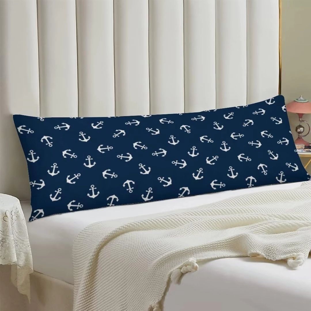 Anchor Body Pillow Cover,Retro Nautical Anchor,Navy Blue and White Stripes Long Pillow Case Protector with Zipper Decorative Soft Rectangle Bed Pillowcases for Bedroom,Couch,Sofa,Home Gifts 20"x54"