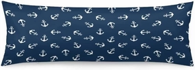 Anchor Body Pillow Cover,Retro Nautical Anchor,Navy Blue and White Stripes Long Pillow Case Protector with Zipper Decorative Soft Rectangle Bed Pillowcases for Bedroom,Couch,Sofa,Home Gifts 20"x54"