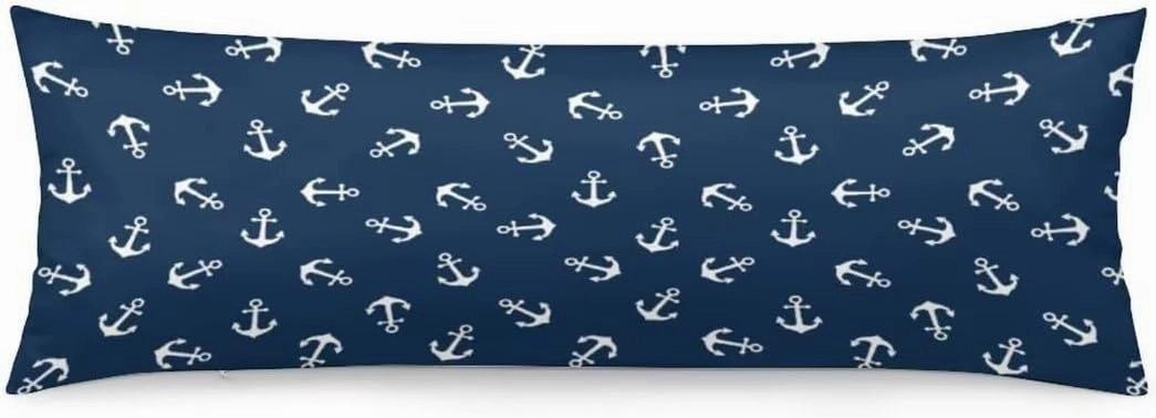 Anchor Body Pillow Cover,Retro Nautical Anchor,Navy Blue and White Stripes Long Pillow Case Protector with Zipper Decorative Soft Rectangle Bed Pillowcases for Bedroom,Couch,Sofa,Home Gifts 20"x54"