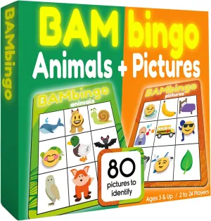 Animal and Picture Bingo Game for Kids - Flash Cards Matching Learning Board Game for Ages 3-6 Preschool, Kindergarten & Family Fun