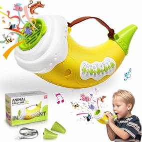 Animal Caller Toys for Kids 3-8, Hunting Toy with 2 Mode 30 Sounds, 5 Levels Lights, Outdoor Discovery Play with 8" Horn Voice Changer Toys for Boys & Girls Ages 3  (Yellow)