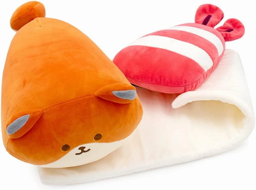 Anirollz Stuffed Animal Plush Toy - Official Roll Blanket Outfitz Doll |Soft, Squishy, Warm, Cute, Comfort, Safe| Shrimp Sushi Pillow with Fox - Birthday Decorations Gift 12" Foxiroll