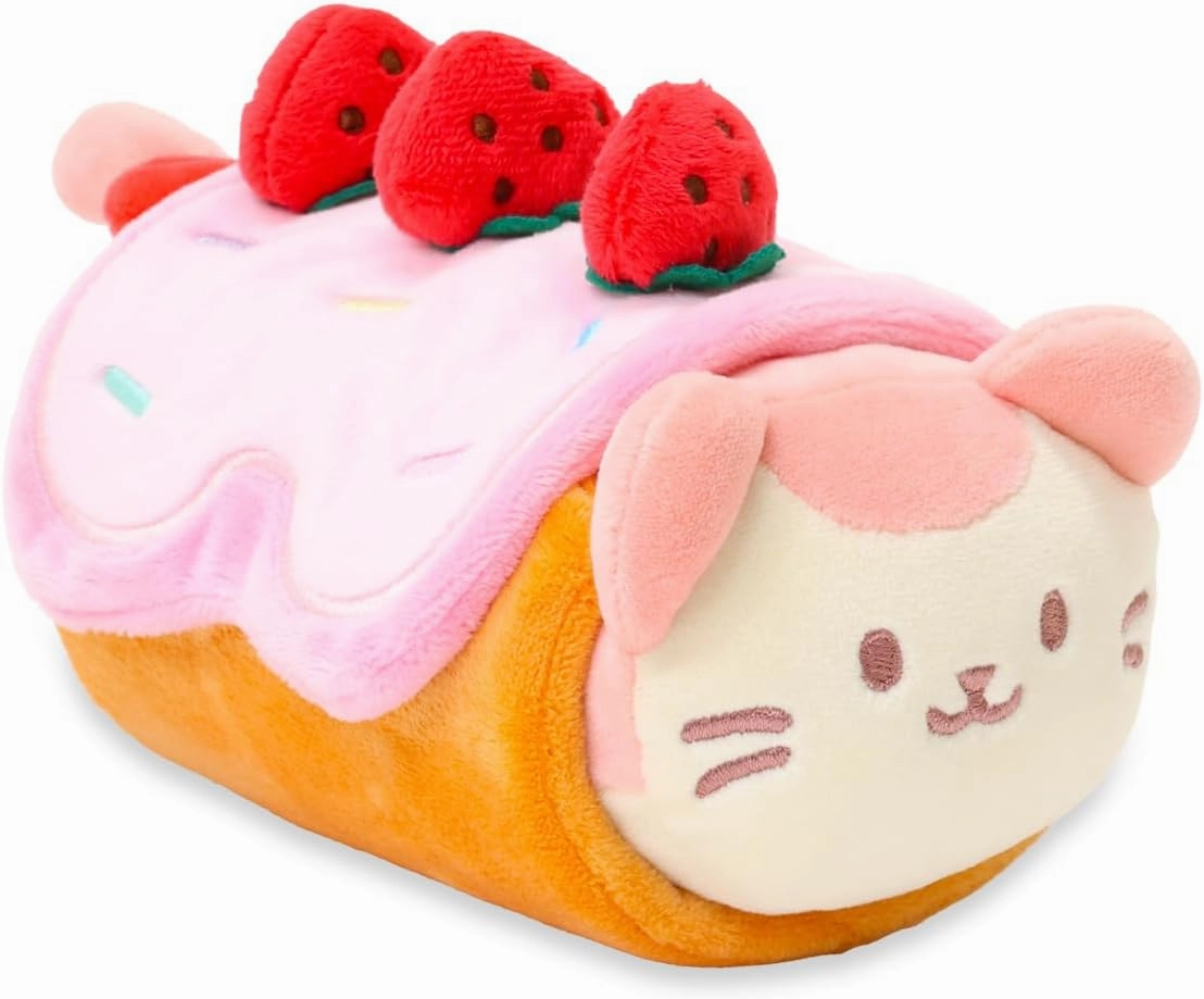 Anirollz Stuffed Animal Plush Toy - Official Roll Blanket Outfitz Doll |Soft, Squishy, Warm, Cute, Comfort, Safe| Strawberry Roll Cake Pillow with Kitty - Birthday Decorations Gift 6" Kittiroll