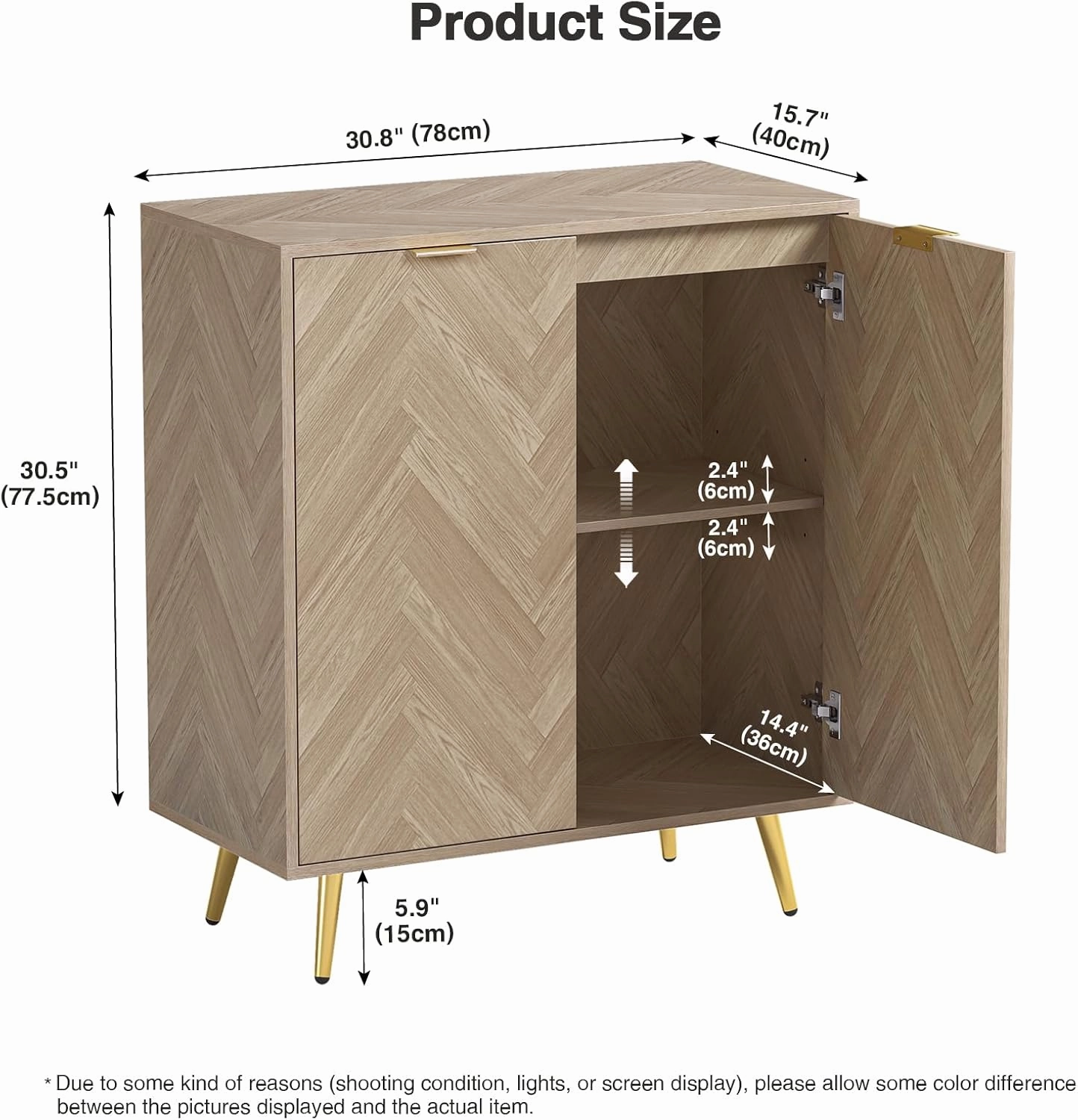 Anmytek Modern Sideboard Buffet Cabinet, Natural Oak Accent Cabinet with 2 Doors and Adjustable Shelf Spaicous Storage Cabinet for Kitchen Hallway, H0058