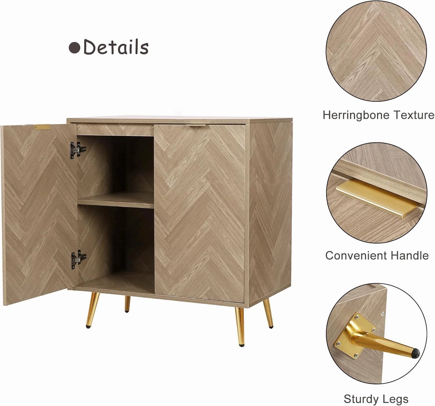 Anmytek Modern Sideboard Buffet Cabinet, Natural Oak Accent Cabinet with 2 Doors and Adjustable Shelf Spaicous Storage Cabinet for Kitchen Hallway, H0058