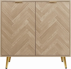 Anmytek Modern Sideboard Buffet Cabinet, Natural Oak Accent Cabinet with 2 Doors and Adjustable Shelf Spaicous Storage Cabinet for Kitchen Hallway, H0058