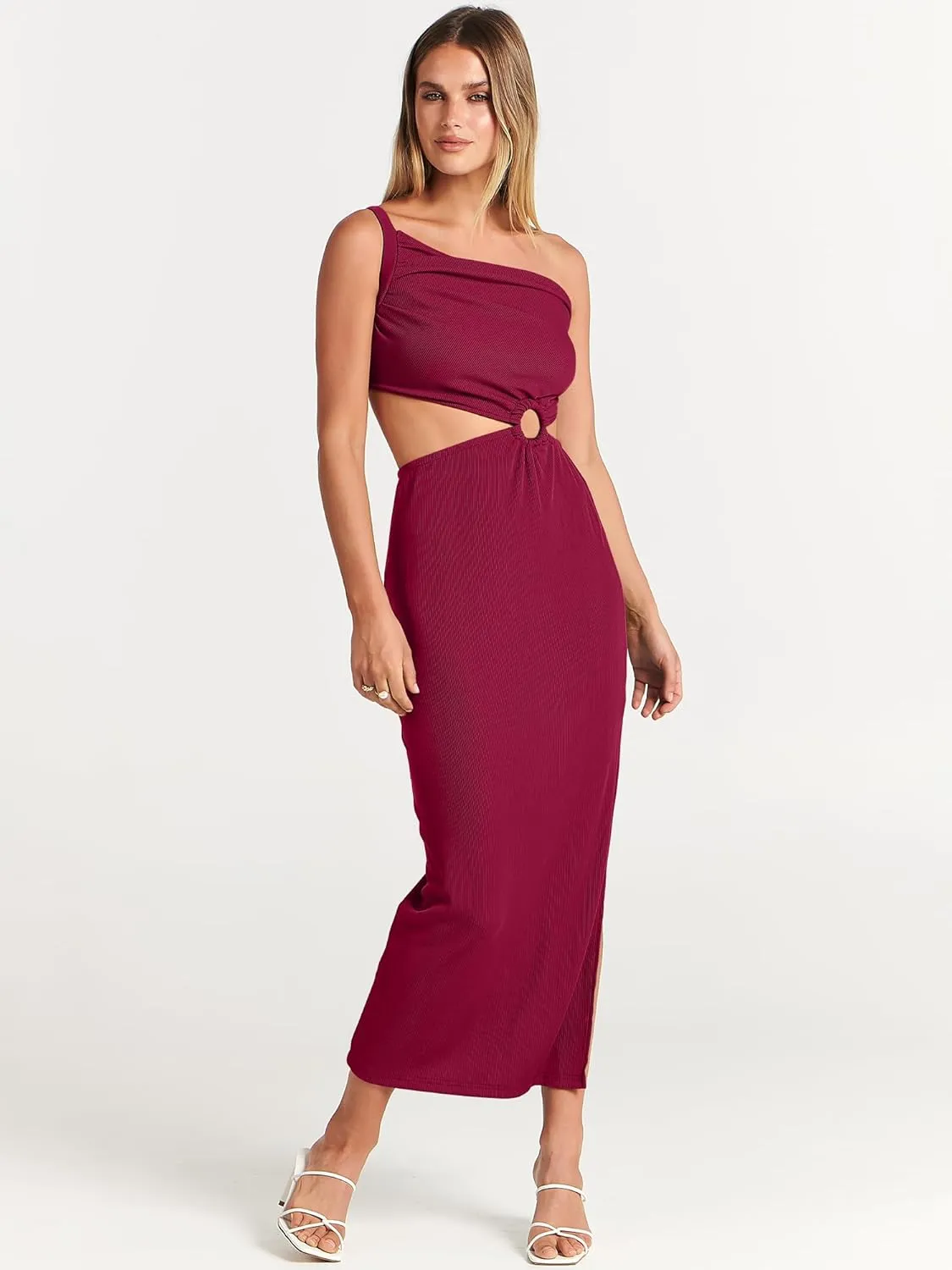 ANRABESS Women Summer One Shoulder Sleeveless Maxi Dress Cutout Sexy Bodycon Semi Formal Dinner Date Vacation Dresses