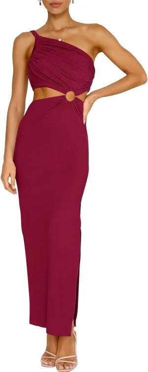 ANRABESS Women Summer One Shoulder Sleeveless Maxi Dress Cutout Sexy Bodycon Semi Formal Dinner Date Vacation Dresses