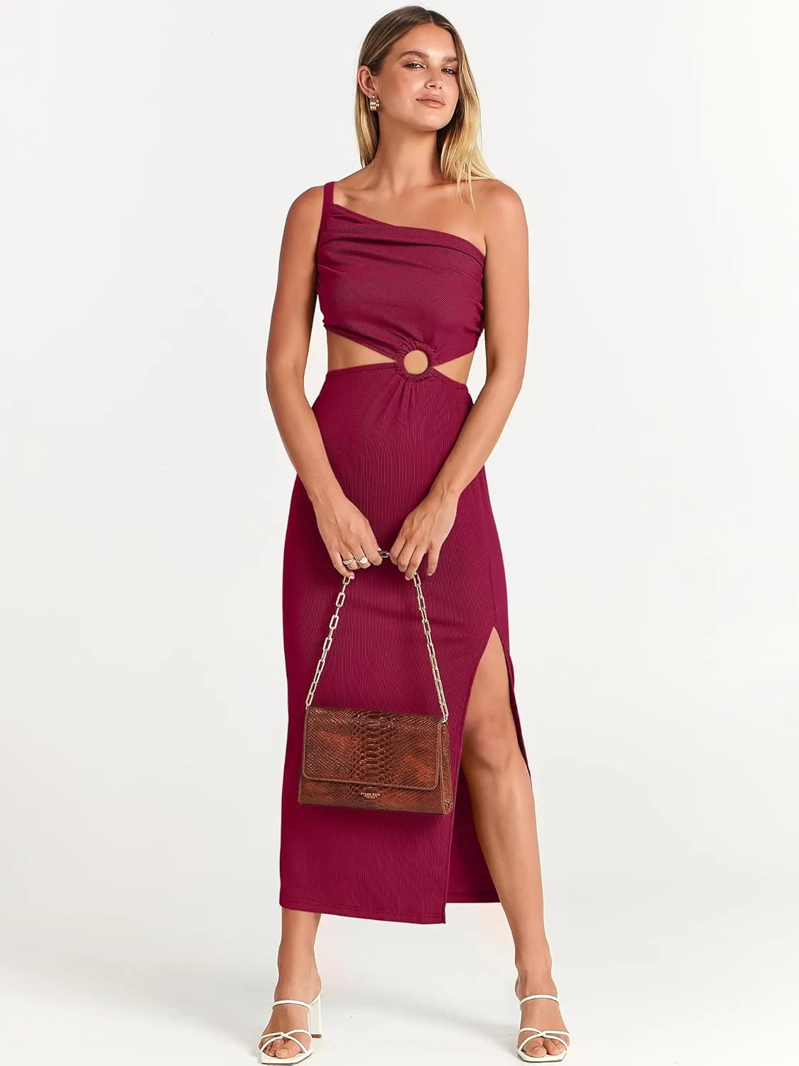 ANRABESS Women Summer One Shoulder Sleeveless Maxi Dress Cutout Sexy Bodycon Semi Formal Dinner Date Vacation Dresses