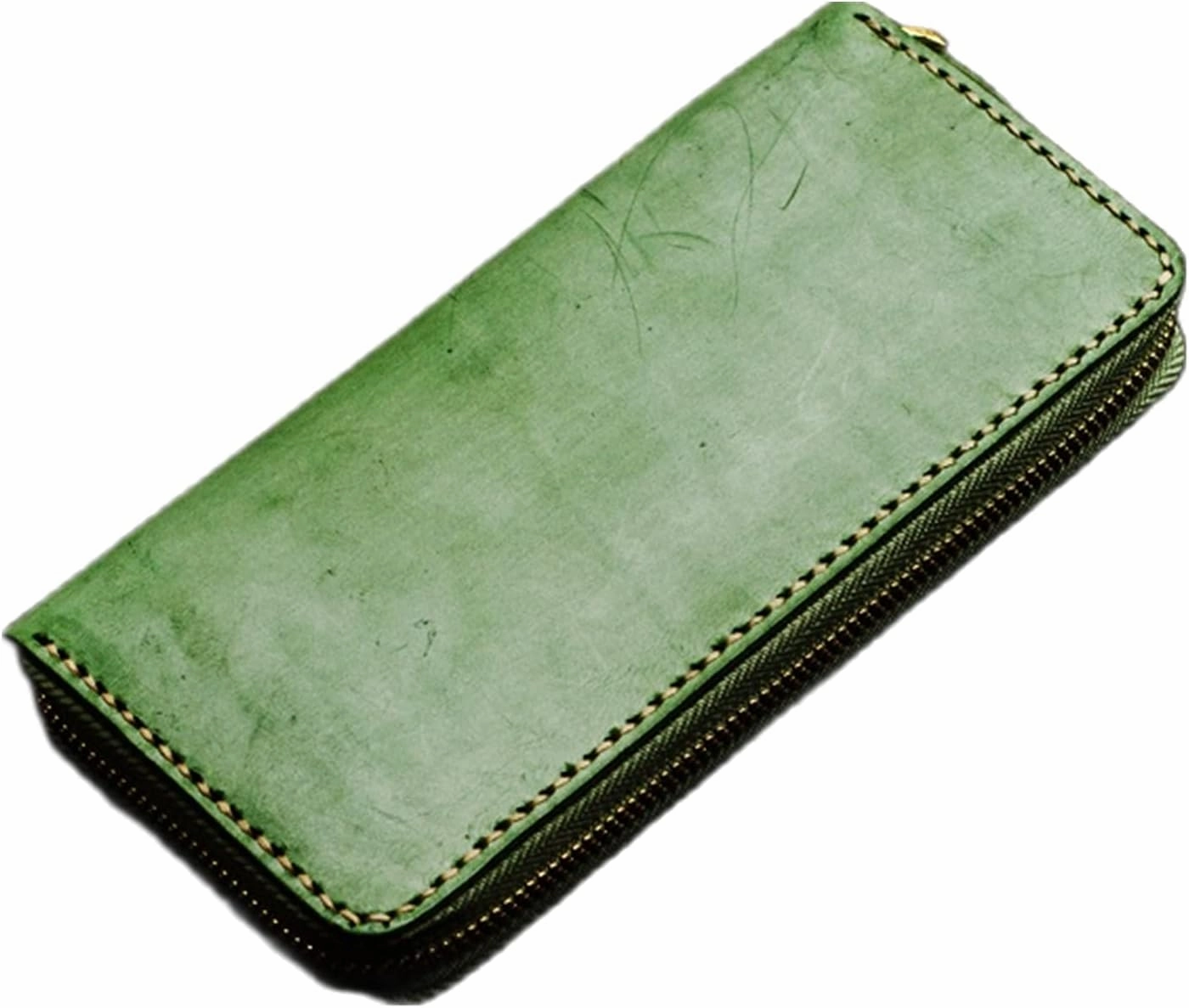 antiquity First layer cowhide Zip Around Wallet Zipper Clutch Purse Coin Card Slots Collection wallet for men and women (Green)