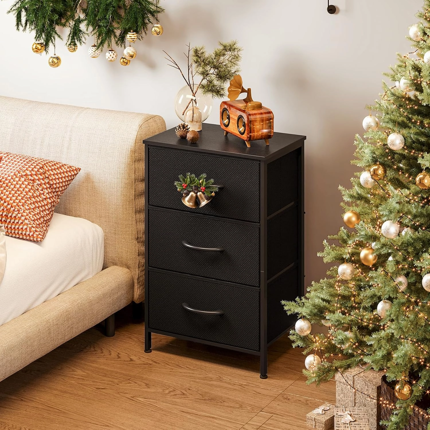 AODK Dresser for Bedroom Nightstand Small Dressers Chest of Drawers End Table for Living Room, Closet Dresser with 3 Storage Drawers Organizer Clothes, Black