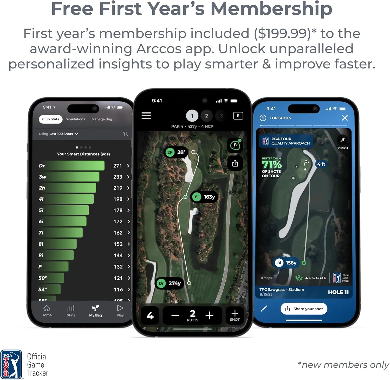 Arccos Golf Pride MCC & Tour Velvet Smart Grips: A.I. Powered Caddie, A.I. GPS Rangefinder & Smart Club Distances