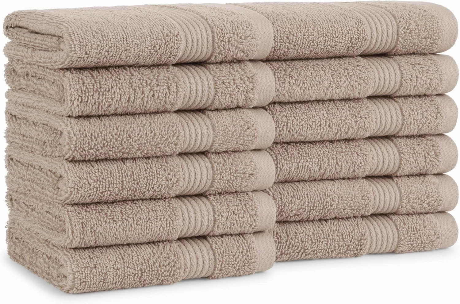 Arkwright Bath Washcloths 12 Pack - Super Soft 100% Cotton, 600 GSM Quick Dry & Absorbent, Luxury Face & Body Wash Cloth Towels for Hotels, Spa, and Vacation Rentals, Latte Beige